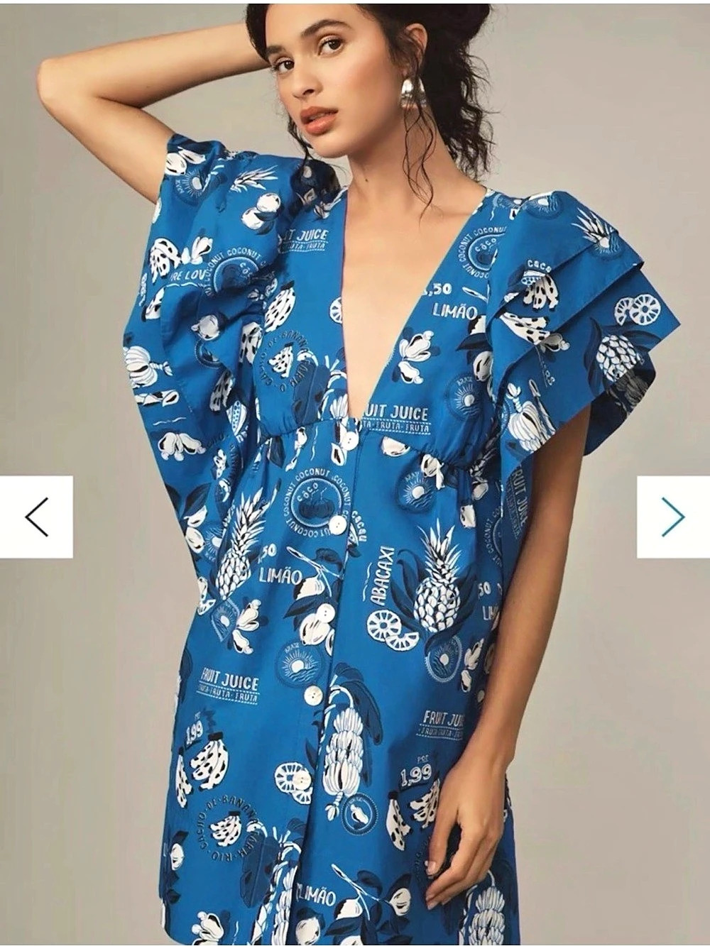 Farm Rio Blue Banana Grapes Sleeveless Mini Dress Mini Dress, Blue & White - Picture 4 of 7